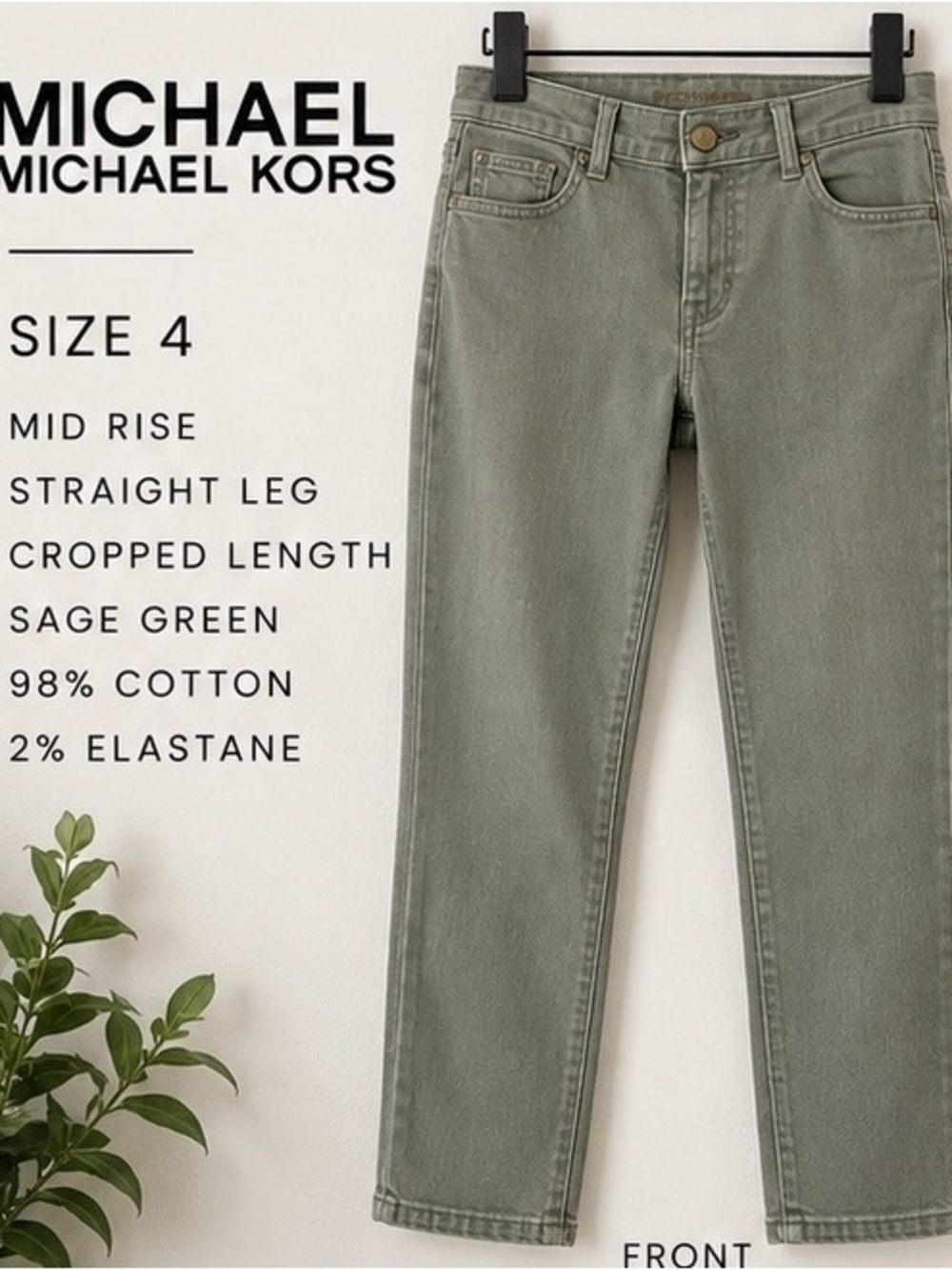 MICHAEL Michael Kors Size 4 Sage Green Cropped Straight Leg Jeans